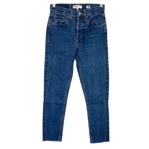 Re/Done Originals High Rise Ankle Crop Jeans Button Fly Raw Hem